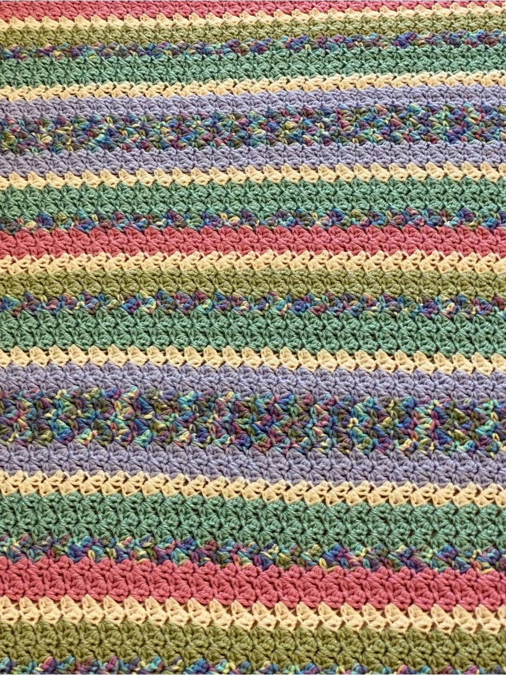 Handmade Multicolor Striped Crochet Throw - Pastel Mix